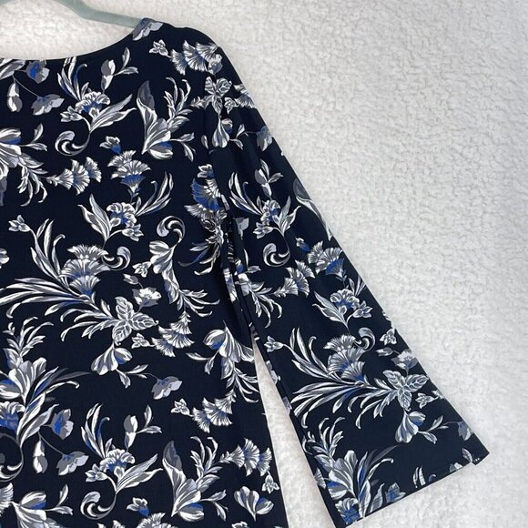 White House Black Market Black Floral Print Dress Womens 3/4 Sleeve Size Medium - Picture 13 of 16
